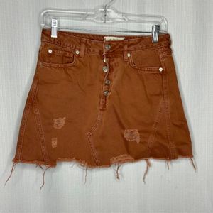 We The Free People‎ Orange Denim Distressed Mini Skirt